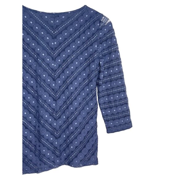 Ann Taylor Petite XS Blue Lace Blouse 3/4 Sleeve Work Top - Picture 11 of 12